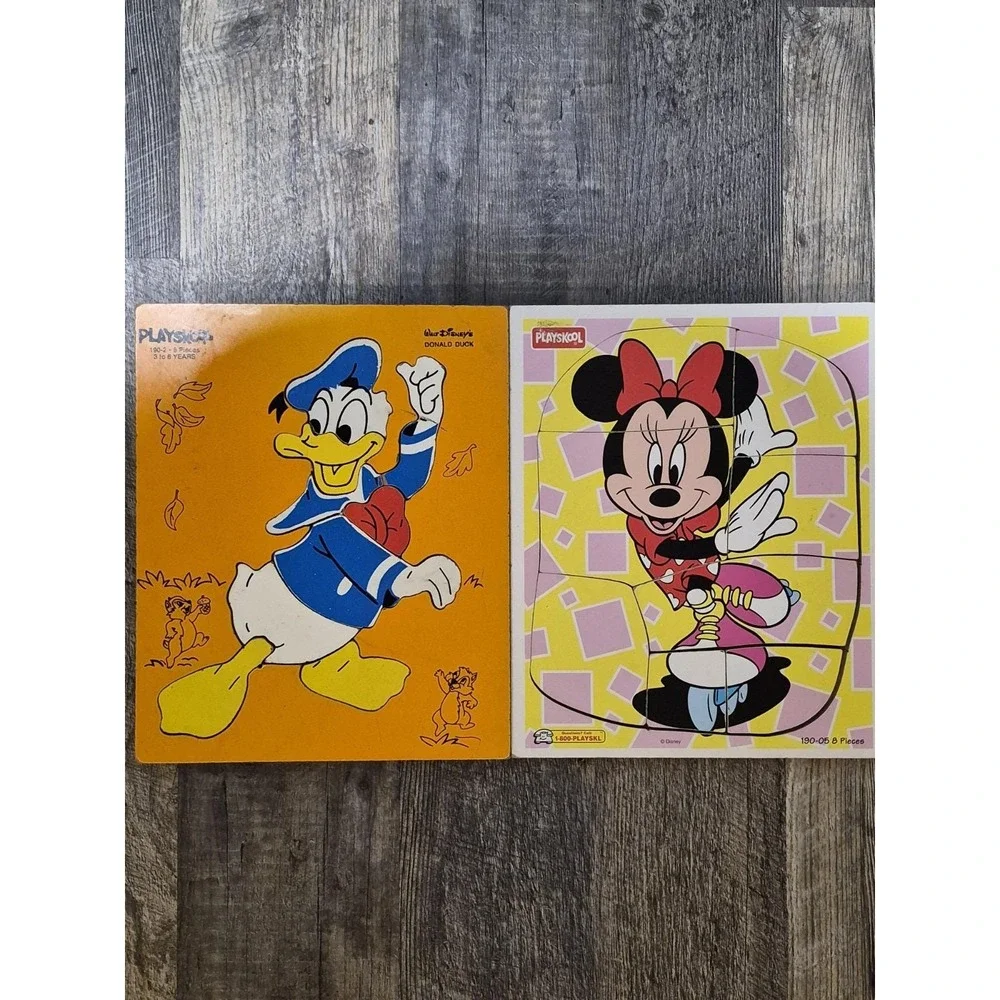Vintage Playskool Wood Tray Puzzle Lot of 2 - Minnie Mouse & Donald Duck